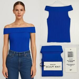 Aritzia Babaton Sculpt Knit Off-shoulder Hi-hip Top Bright Navy Blue Large